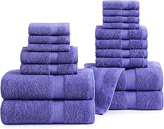 LANE LINENLANE LINEN 100% Cotton Luxury Bathroom Towel Set - 18 Pcs - Ring Spun, Quick Dry, Very Soft & Highly Absorbent - 4 Bath, 8 Washcloths, 6 Hand Towels - Remains Plush After Multiple Washes - Blue Irish