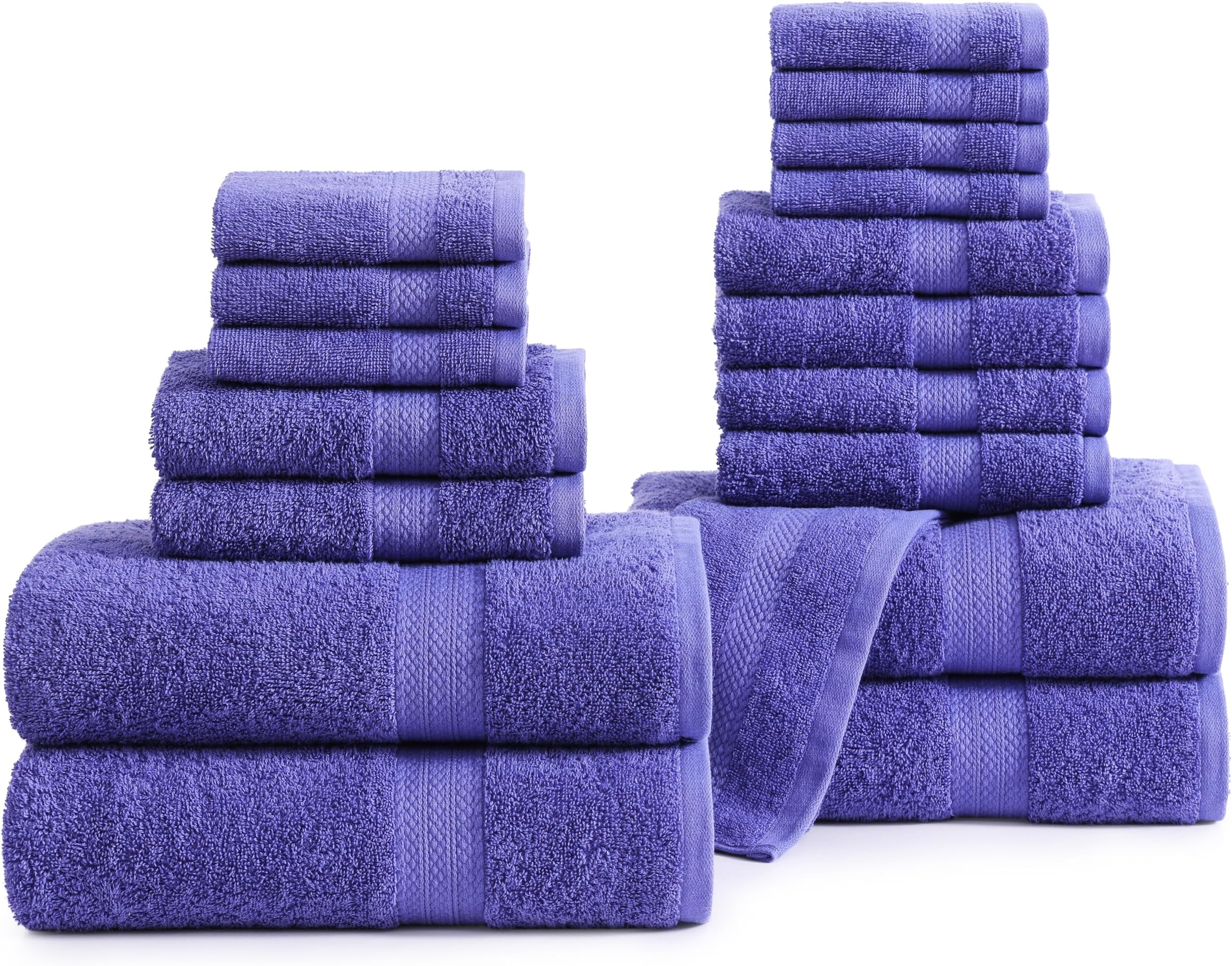 LANE LINENLANE LINEN 100% Cotton Luxury Bathroom Towel Set - 18 Pcs - Ring Spun, Quick Dry, Very Soft & Highly Absorbent - 4 Bath, 8 Washcloths, 6 Hand Towels - Remains Plush After Multiple Washes - Blue Irish