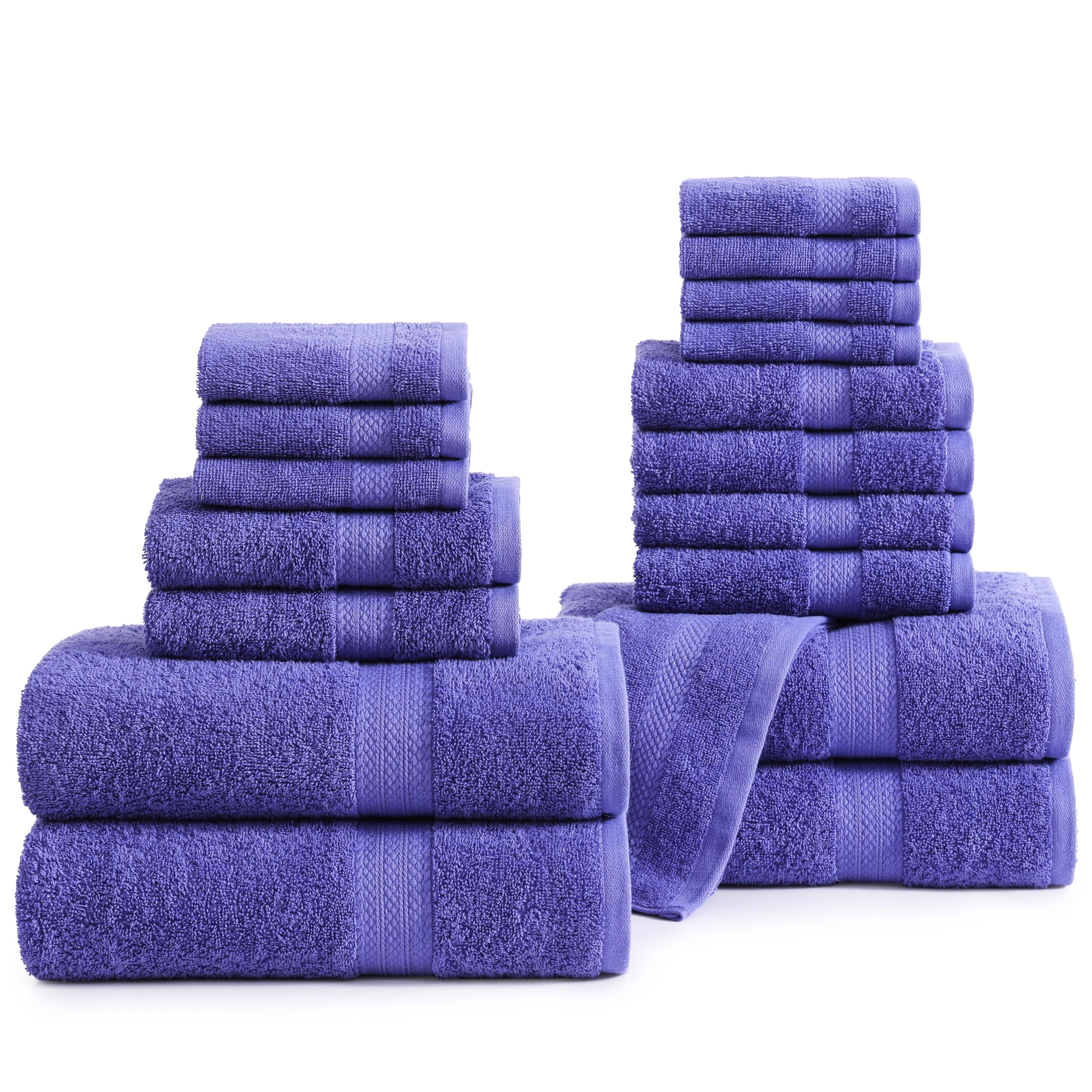 LANE LINENLANE LINEN 100% Cotton Luxury Bathroom Towel Set - 18 Pcs - Ring Spun, Quick Dry, Very Soft & Highly Absorbent - 4 Bath, 8 Washcloths, 6 Hand Towels - Remains Plush After Multiple Washes - Blue Irish