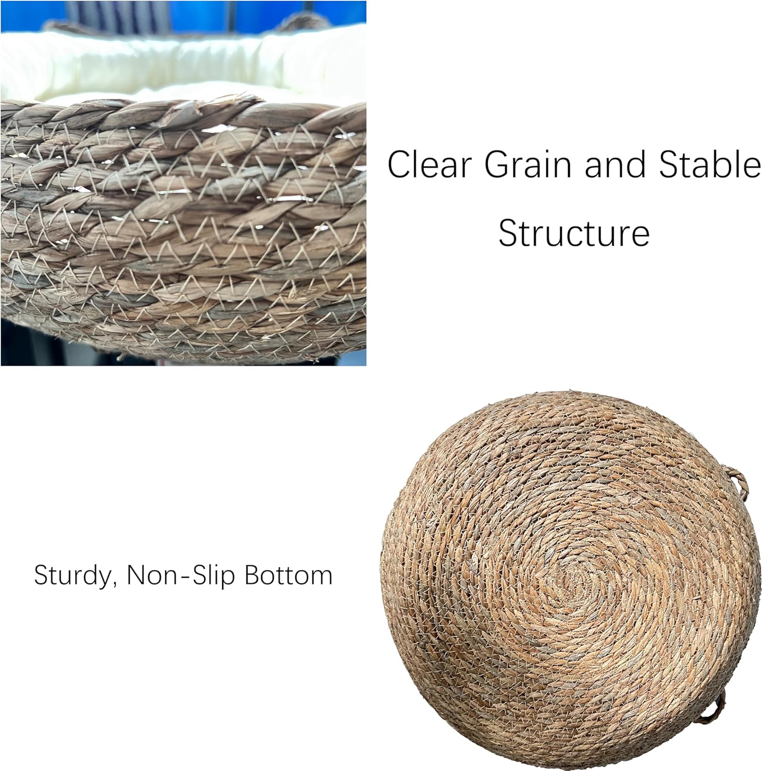 Handmade Grass Woven Bed for Cat/Dog/Pet | Cat Ear Socket Shape | Cotton Pad | Circumferential Pillow | (L, White)