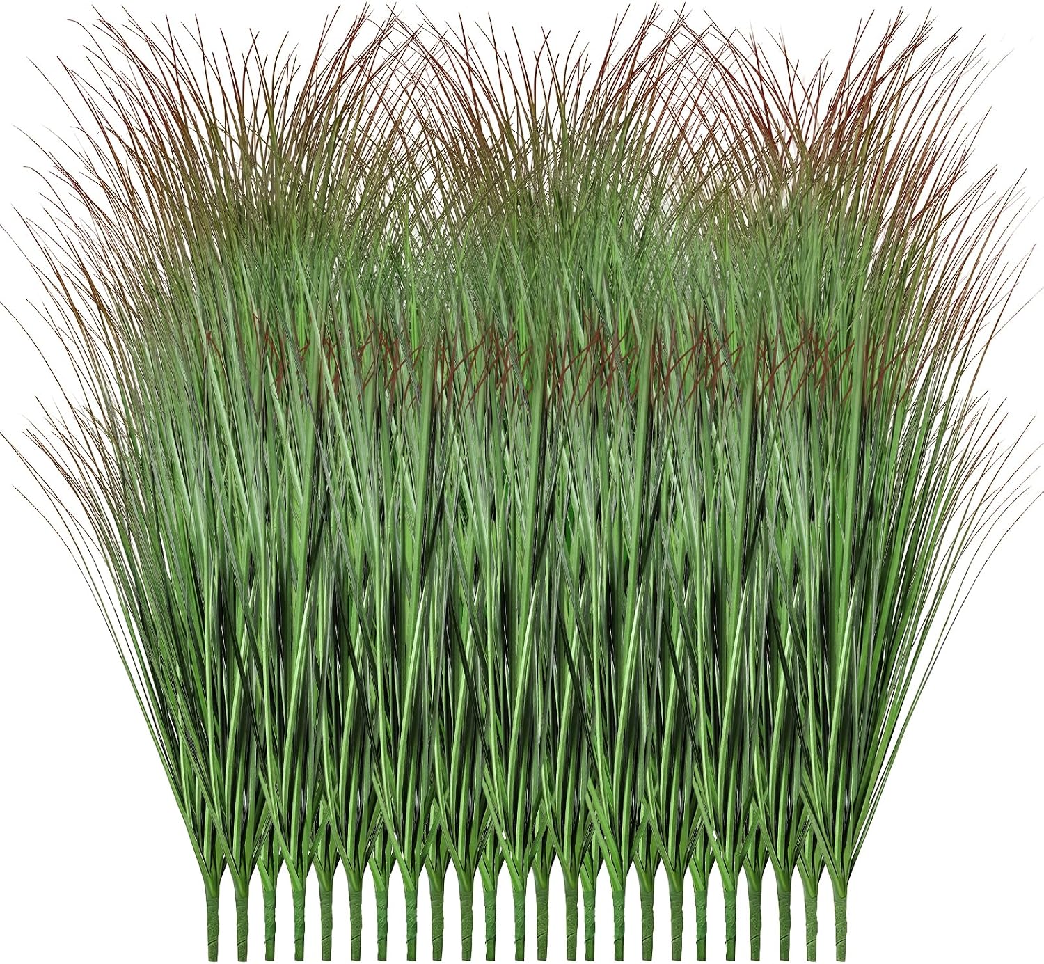 24PCS Artificial Plants Outdoor, 21" Faux Grass Greenery Stems Green&Red | UV-resistant, maintenance-free fake tall grass with lifelike wheat blades for garden, porch, window box, vases & indoor decor