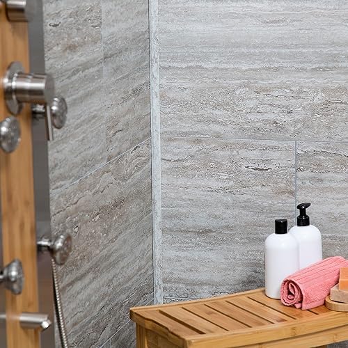 Miniatura 4 de Kit envolvente de ducha y bañera de azulejos de vinilo entrelazados impermeables Palisade en tierra griega de 25.6 x 14.8 pulgadas