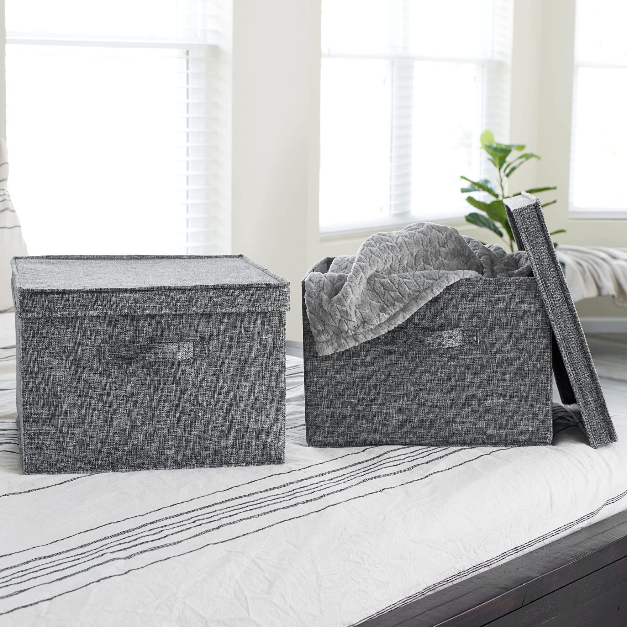 Household Essentials Storage Box, Fabric, Latte, Square-15 W x 15" D, Graphite, Square - 15"W x 15"D - Image 2