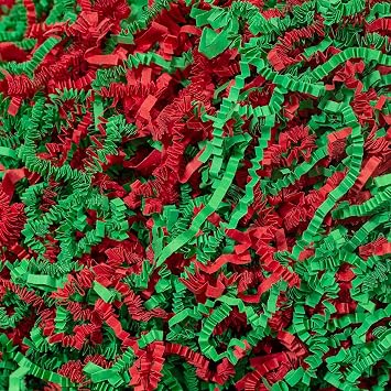 Mefleet 2 LB Crinkle Paper Filler Green & Red Christmas Shredded Paper