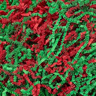 Mefleet 1/2 LB Crinkle Cut Paper Shred Filler 8 oz Green & Red Crinkle Shredded Paper for Gift Box - Gift Basket Bag Filler - Grass Cushion Stuffing for Christmas Holiday Packaging Wrapping