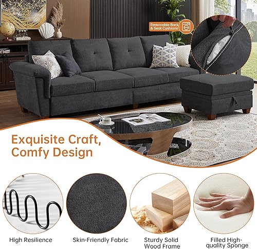 Miniatura 3 de 108" Sectional Sofa, Convertible L Shaped Sofa with Ottoman and Large Storage, 4 Seat Sectional Couch with Cup Holder, Couches for Living Room, Gris
