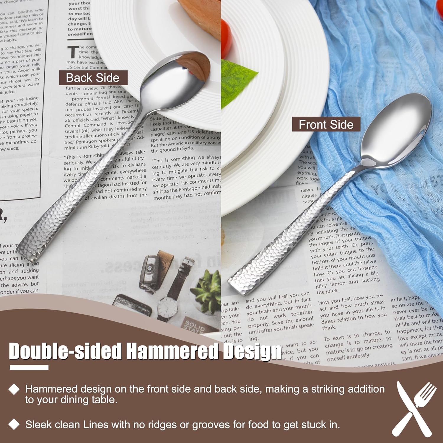 40 Piece Hammered Silverware Set, Stainless Steel Flatware Set for 8, Food Grade Cutlery Set for Home, Party, Wedding, Mirror Polished Dishwasher Safe