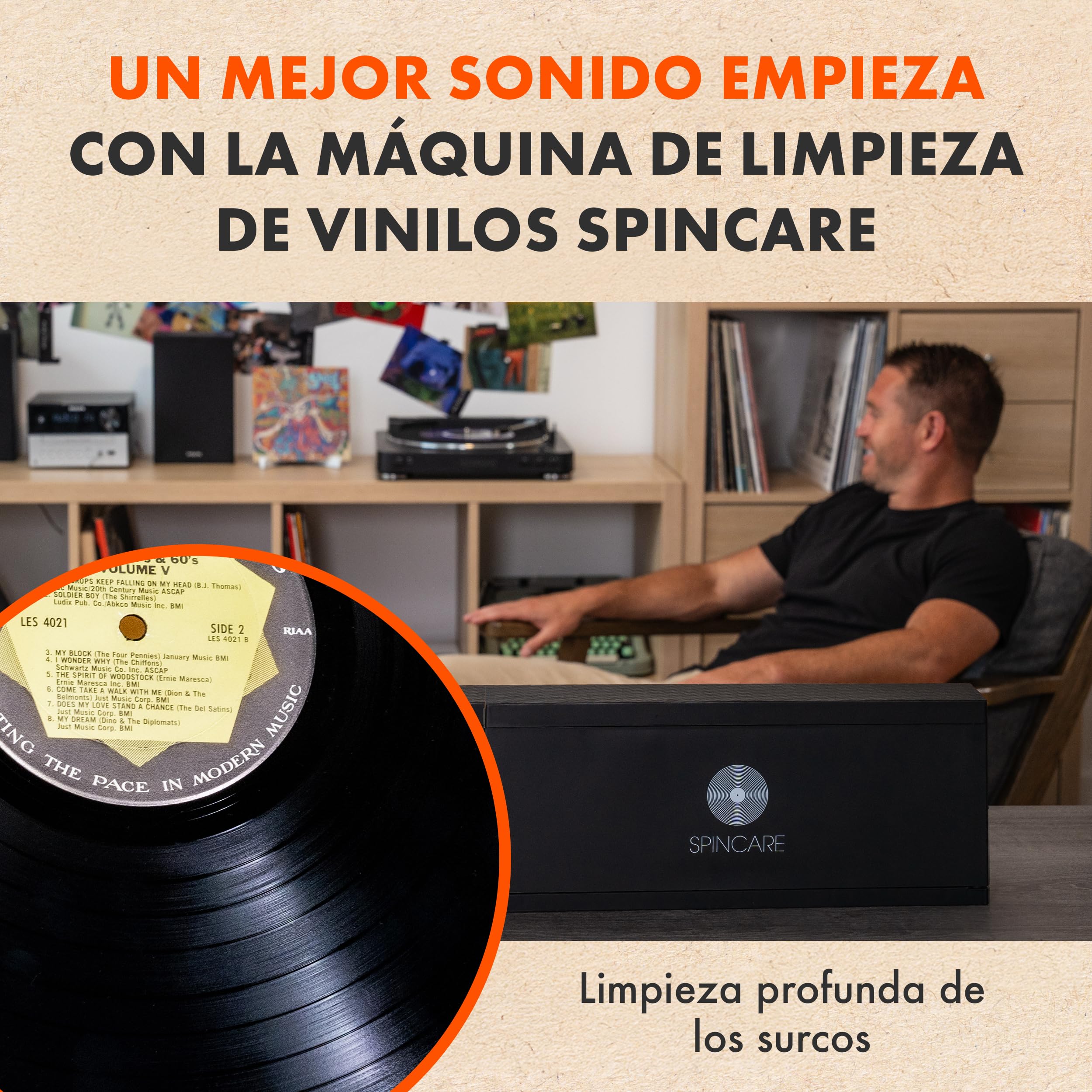 SPINCARE Sistema de Limpieza de Vinilos para Discos de Vinilo LP de 7 10 y 12 Pulgadas – Incluye Solución de Limpieza Paños de Microfibra Recipiente de Lavado y Accesorios - Limpia hasta 500 LPs