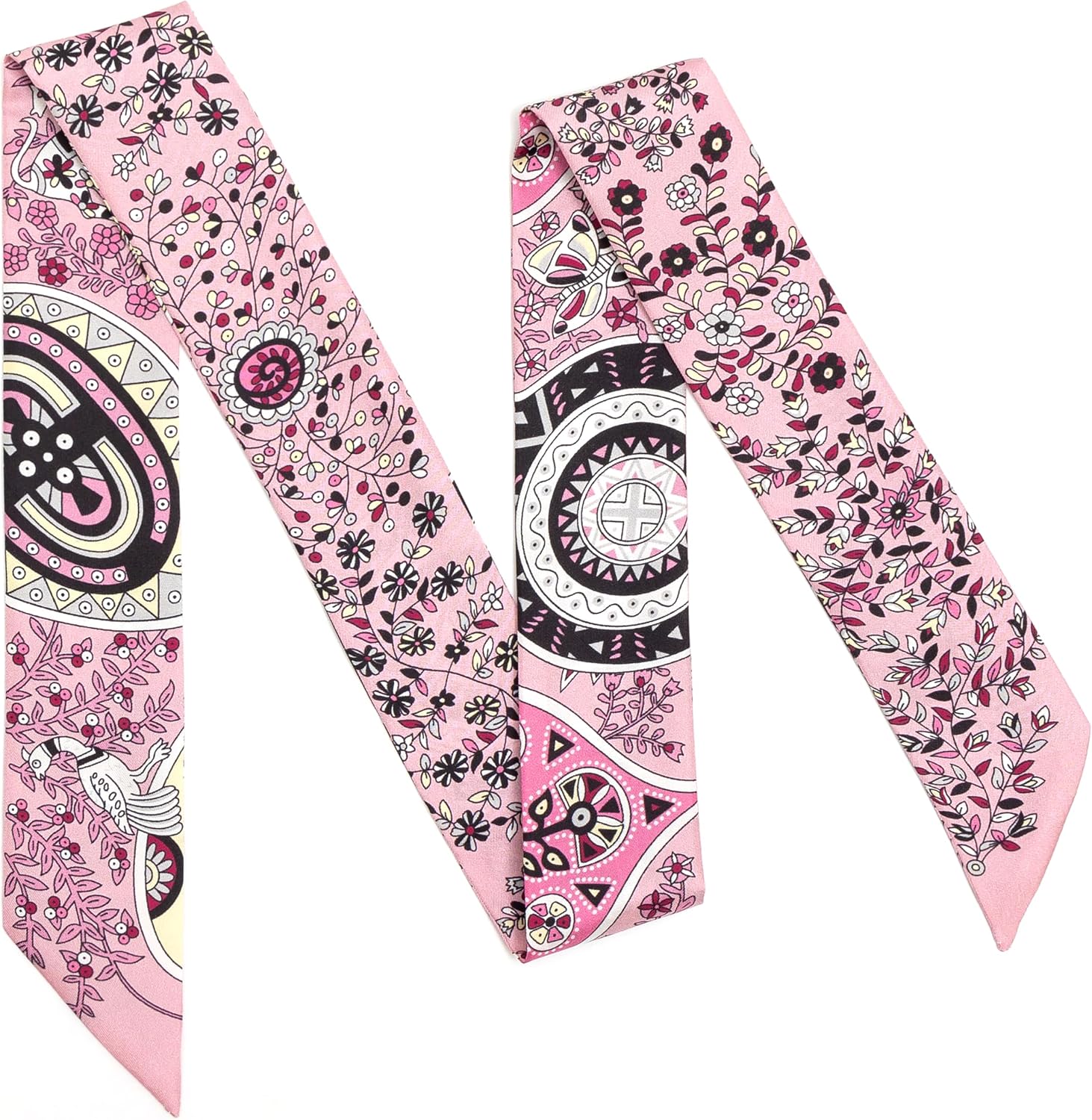 Silk Twill Skinny Scarf, Double-Sided Ribbon Scarf 47.2 x 2 in