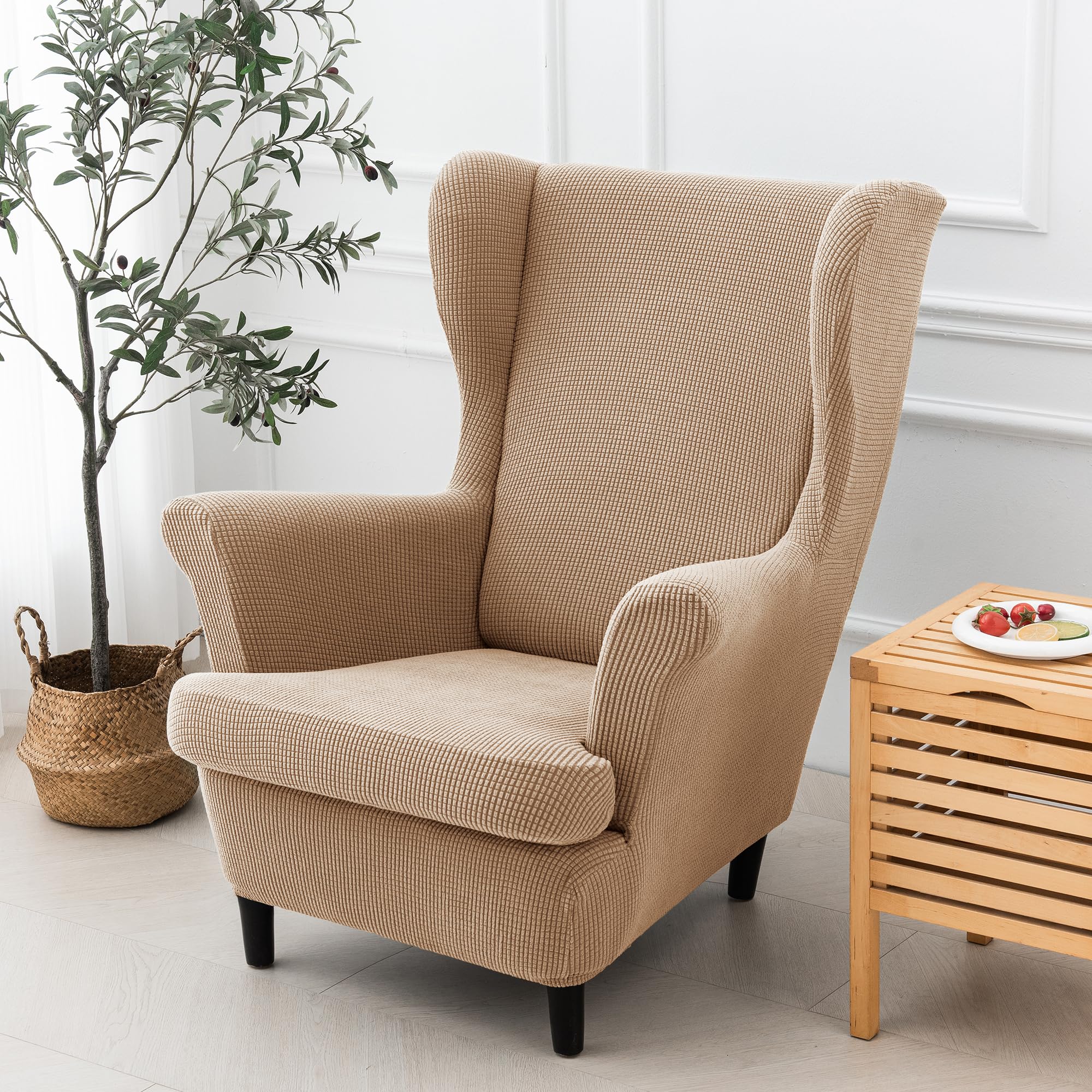 EBETA Jacquard Salvadivano Copripoltrona Trapuntato Adele, Copripoltrona con Orecchie Poltrona Protettiva Elasticizzato Antiscivolo (sabbia)