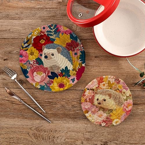 Miniatura 353 de Trivets for Hot Dishes Pots and Pans 2 PC Pot Holders Heat Resistant Cotton Round Potholders for Kitchen Countertop Decorative Autumn Maple Leaves