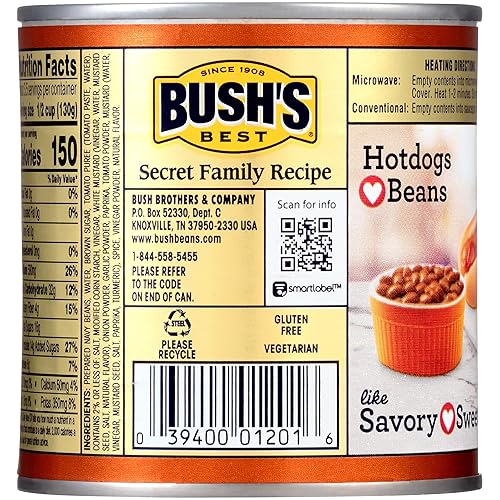 Miniatura 3 de BUSH'S BEST Frijoles horneados enlatados de 16 onzas, fuente de proteína y fibra a base de plantas, bajos en grasa, sin gluten, (paquete de 12)