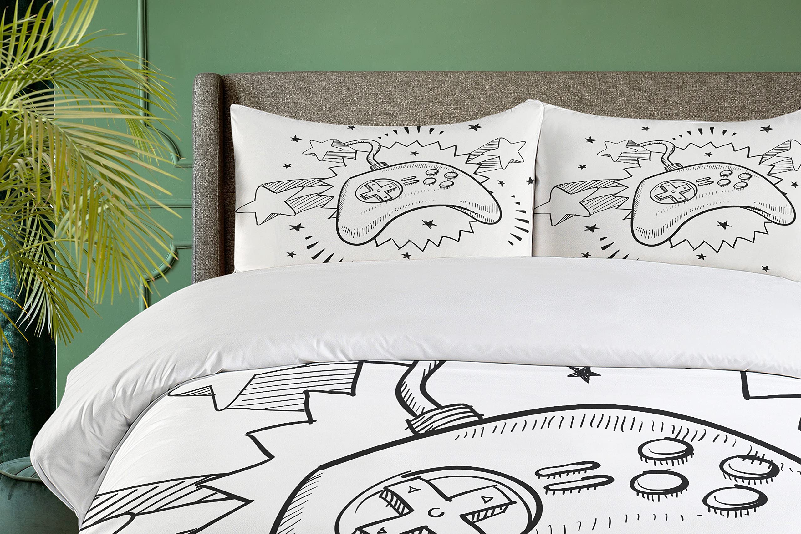 Lunarable Parure De Lit Décorative 3 Pièces Avec Housse De Couette Et 2 Taies D'oreiller, Motif Aquarelle De Lapin De Pâques Endormi, Taille Queen Size, Rose Vert Sauge Pâle