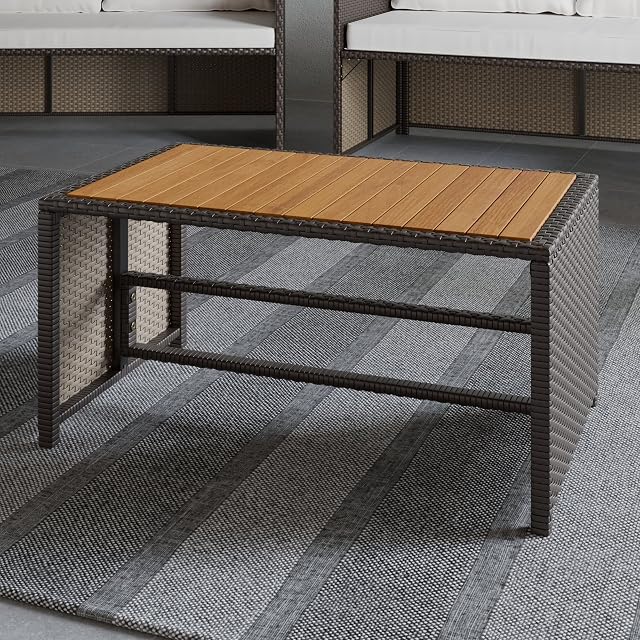 Edenbrook Bayview Rattan Patio Furniture - Mix and Match Outdoor Furniture, Table Only, Brown Rattan/Grey Wood