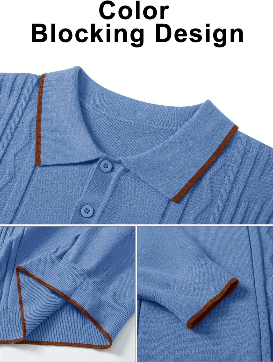 Cotrasen Mens Knit Polo Sweater Long Sleeve Textured Casual Collared Button Sweater Ribbed Lightweight - Image 5