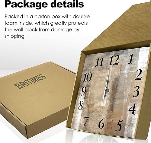 Miniatura 5 de Britimes Reloj de pared cuadrado silencioso sin tictac, funciona con pilas, 12 pulgadas, contemporáneo, marrón, beige, gris, decoración del hogar