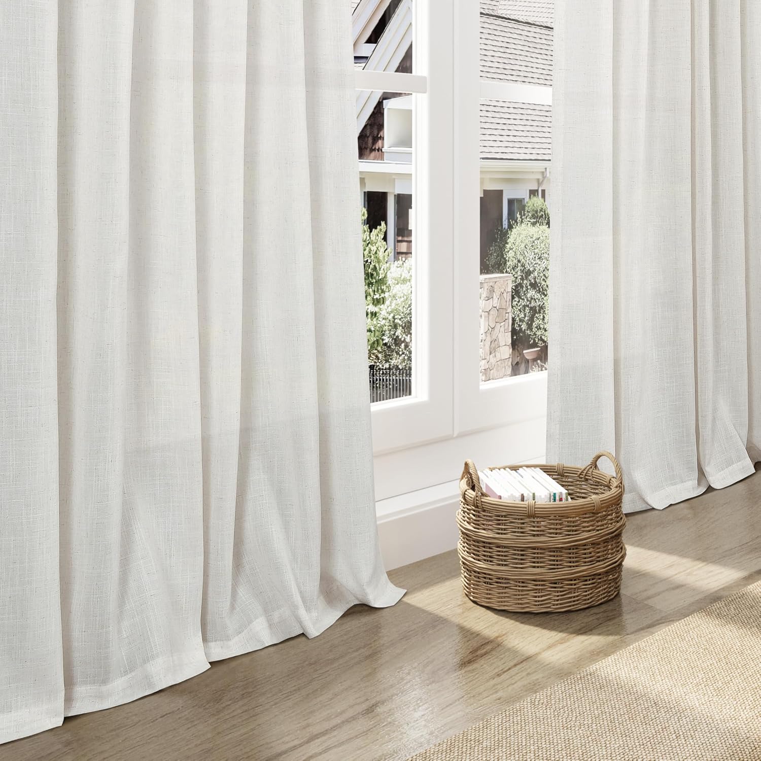 Nanspring Natural Linen Curtains 63 Inch Length for Living Room Country Light Filtering Semi Sheer Curtains Farmhouse Decor Curtain for Bedroom Dinner Room Back Tab and Rod Pocket 52x63, 2 Panels thumbnail