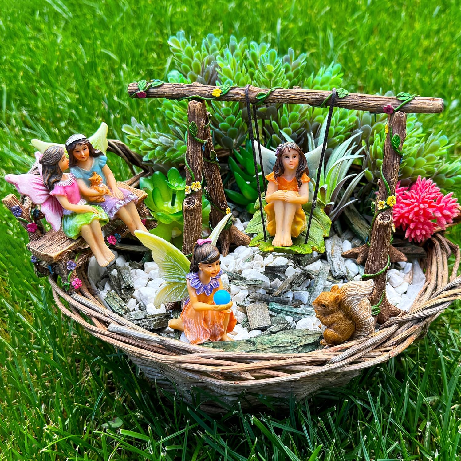 Mood Lab Fairy Garden Swing Set - Miniature Fairy Garden Accessories Kit, 6-Piece Indoor & Outdoor Decor - Image 6