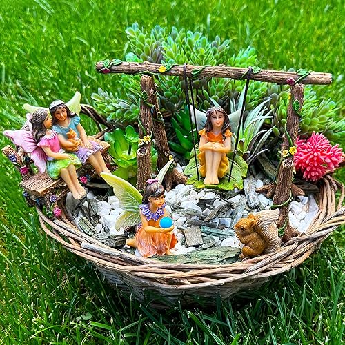 Miniatura 6 de Mood Lab Fairy Garden - Kit de accesorios con figuras en miniatura - Juego de 6 columpios - para decoración al aire libre o de la casa