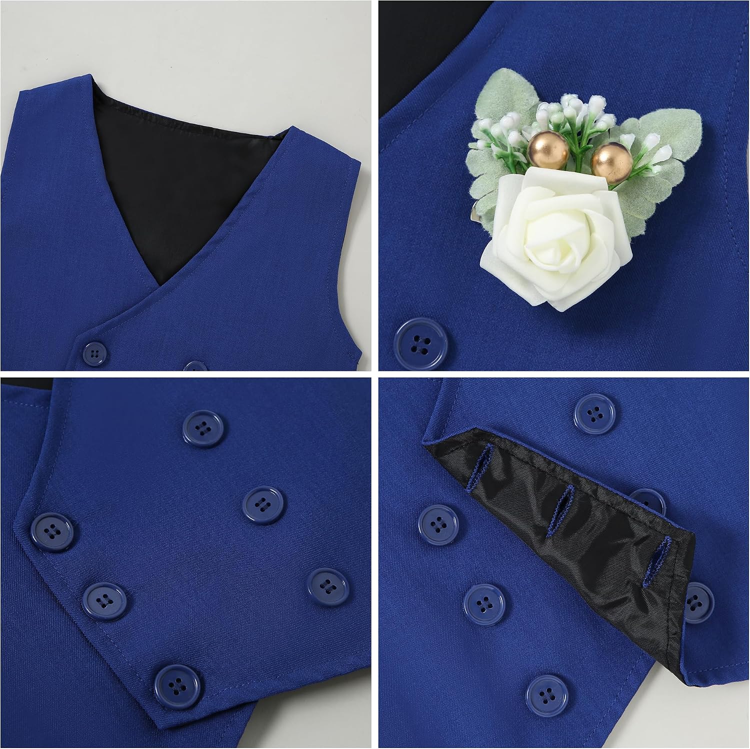  Toddler Baby Boy Clothes Suit Gentleman Wedding Outfits, Formal Dress Shirt+Bowtie+Vest+Boutonniere+Suspender Pants thumbnail