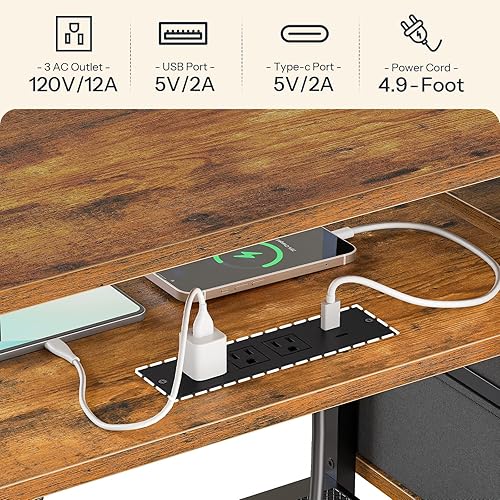 Miniatura 5 de HOOBRO Soporte de TV con toma de corriente y luz LED, centro de entretenimiento para televisores de hasta 75 pulgadas, mesa de consola de medios