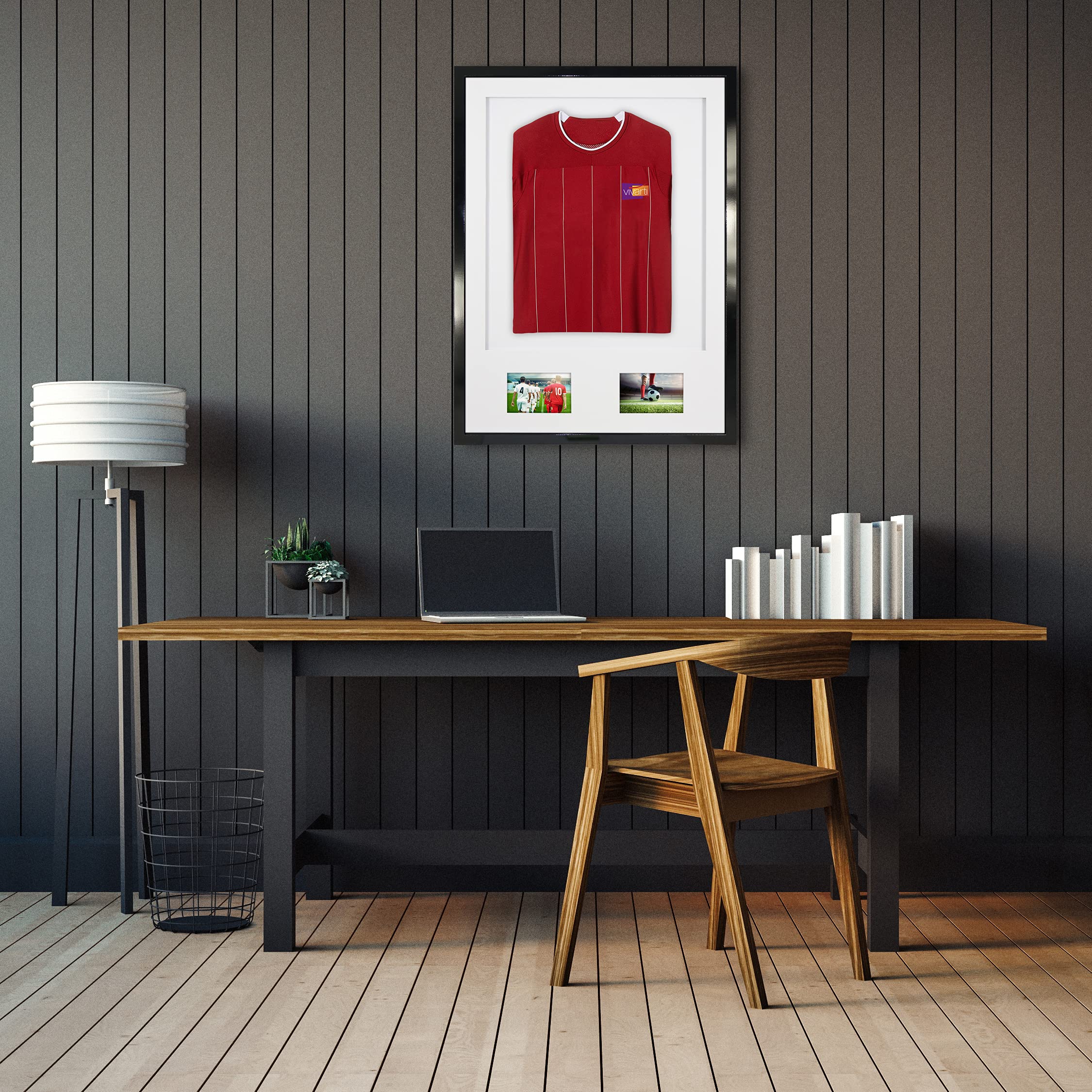 Vivarti DIY Junior 3D montado + doble apertura camisa deportiva marco A1 59,4 x 84 cm – marco negro brillante, soporte blanco, tarjeta de respaldo blanca