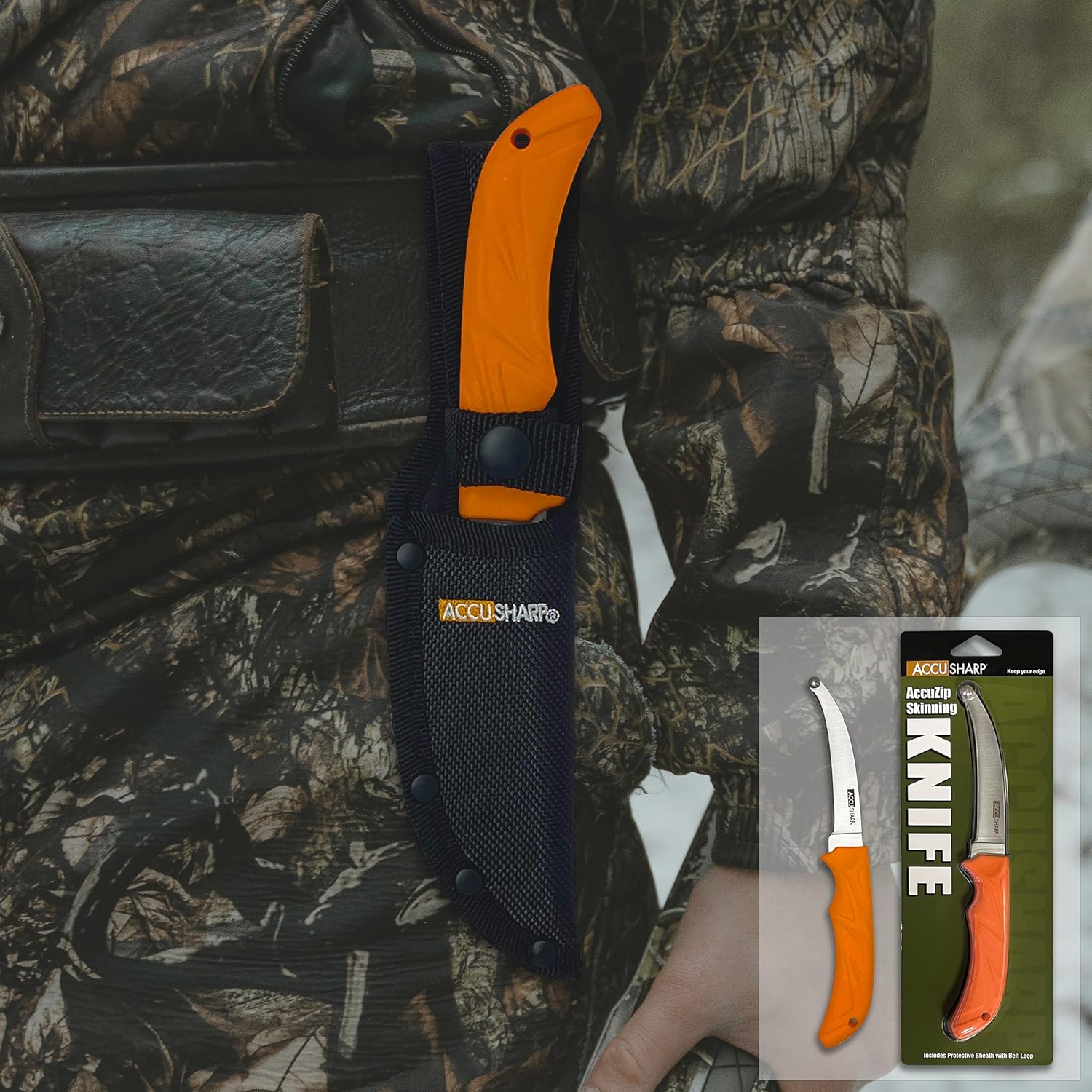 ACCUSHARP AccuZip Skinning Knife for Game Processing - Precision Skinning Knife for Hunting - Corrosive Resistant Stainless Steel Precision Skinning and Dressing Knife with Sheath and Anti-Slip Grip