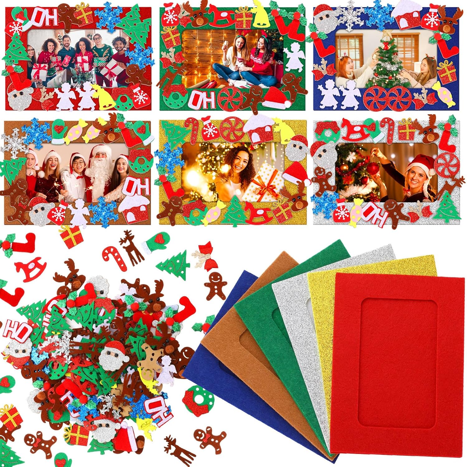 Barydat 520 Pcs Christmas DIY Picture Frames Craft Kit 60 Set Xmas Felt Photo Frames with 460 Foam Stickers Christmas Crafts for Holiday Party Xmas Tree Home Decor
