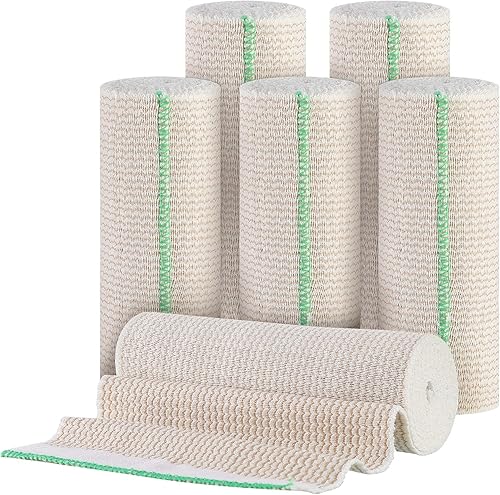 Paquete de 6 vendajes elásticos de 6 pulgadas con cierres de gancho y bucle en ambos extremos, vendaje elástico de compresión de 6 pulgadas de