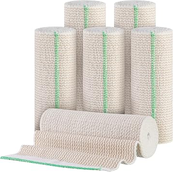 Minatee 6 Pack Elastic Bandage Wrap 6 Inch Wide Compression Elastic Bandage Wrap with Hook and Loop Fasteners at Both Ends Support and First Aid for Sports Sprained Medical and Injury Recovery