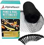 AlpineReach Koi Pond Netting Kit 15 x 20 ft Black Heavy Duty Woven Fine Mesh Net Cover for Leaves - Protects Koi Fish from Blue Heron Birds, Cats & Predators – Reusable & Stakes Included