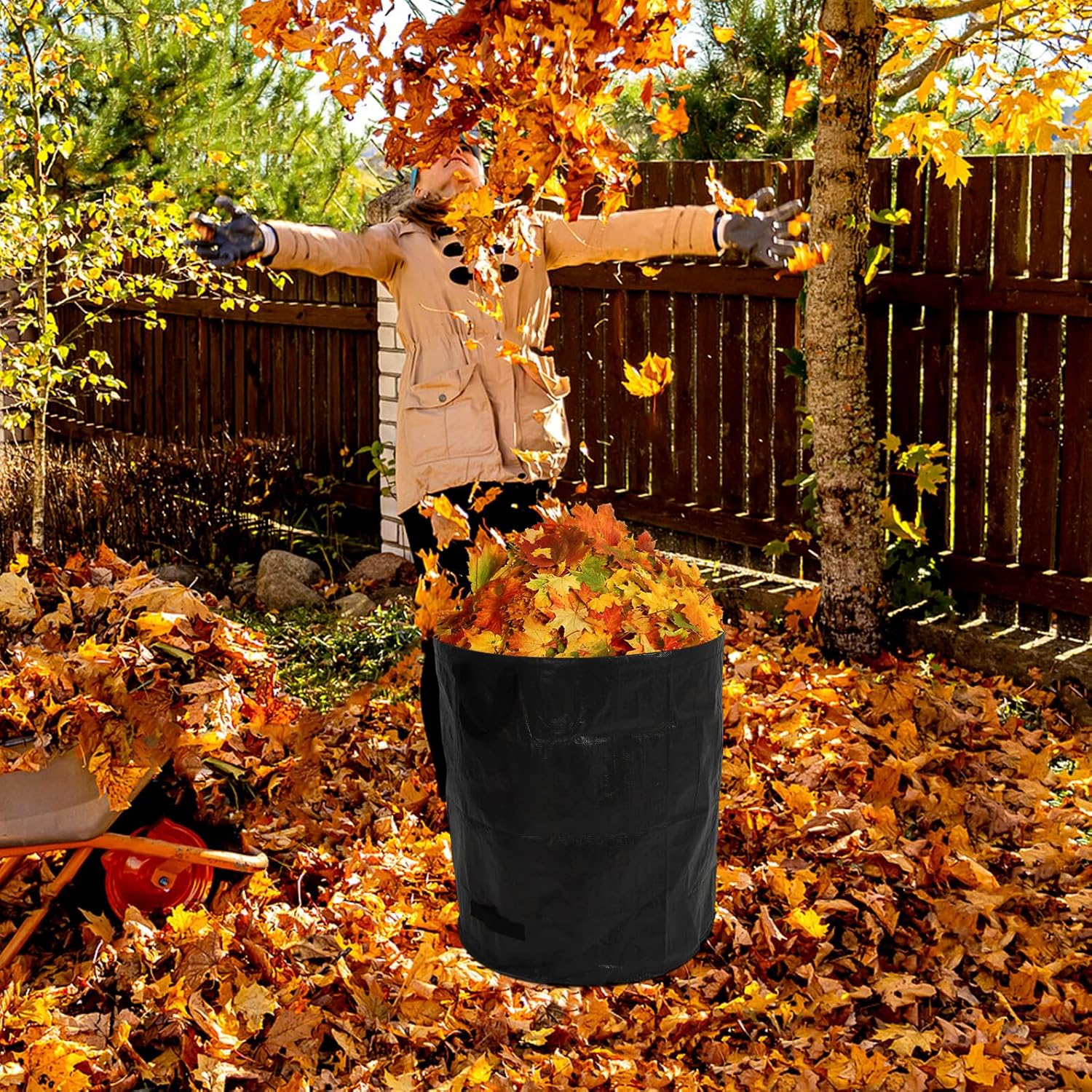 Veemoon 2pcs 270l Collapsible Leaf Collector Bags for Garden Lawn Waste, Extra Large Reusable Yard Trash Bags with Double Handles for Outdoor Leaf and Yard Cleanup