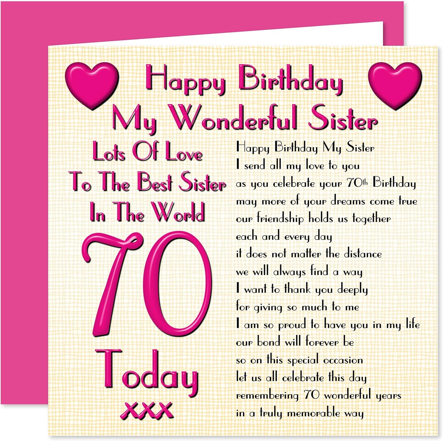 Happy 70th Birthday Sister Sister 70Th Happy Birthday Card - Lots Of Love To The Best Sister In The  World - 70 Today : Amazon.co.uk: Stationery & Office Supplies