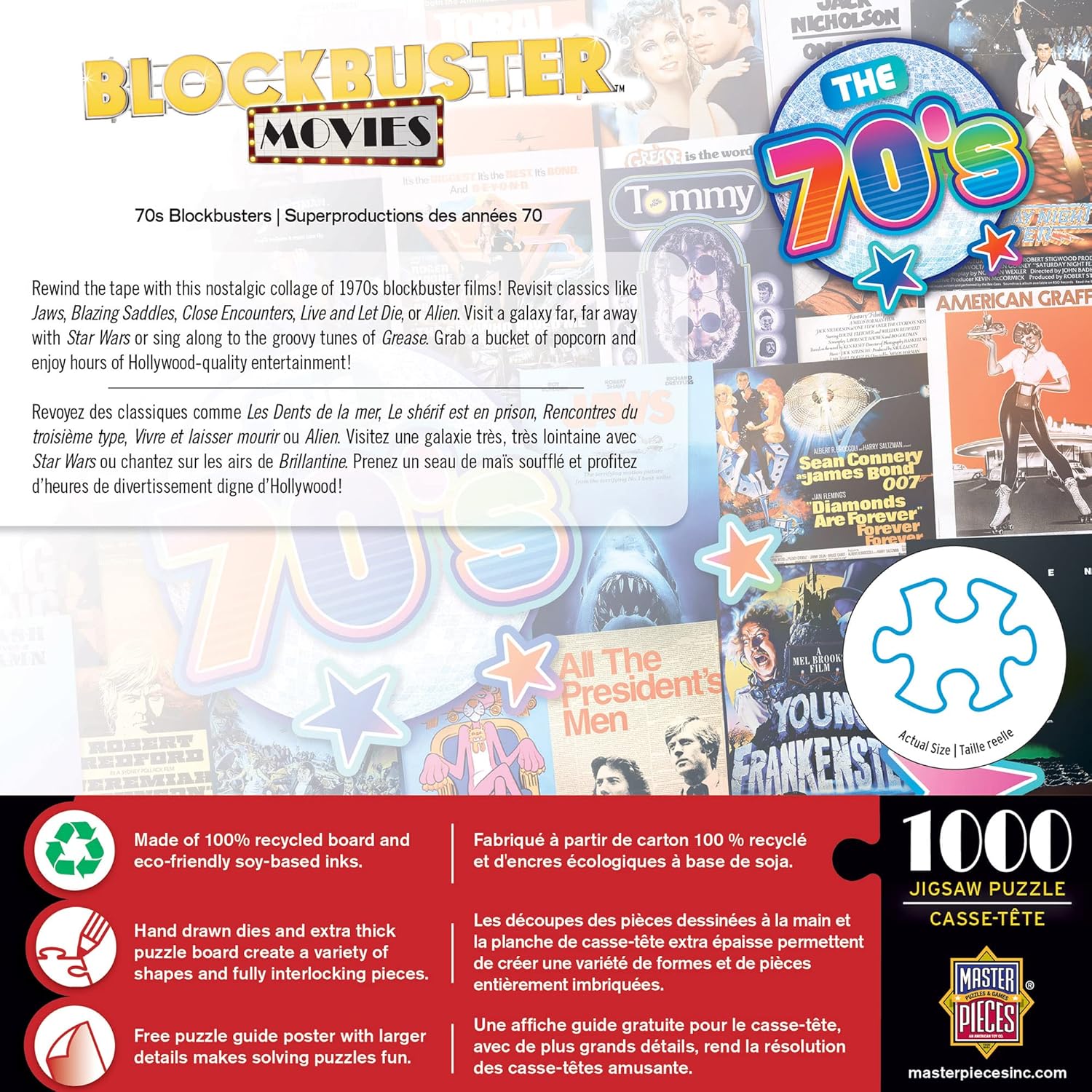 MasterPieces 1000 Piece Jigsaw Puzzle for Adults, Family, Or Youth - 70's Blockbusters - 19.25"x26.75"