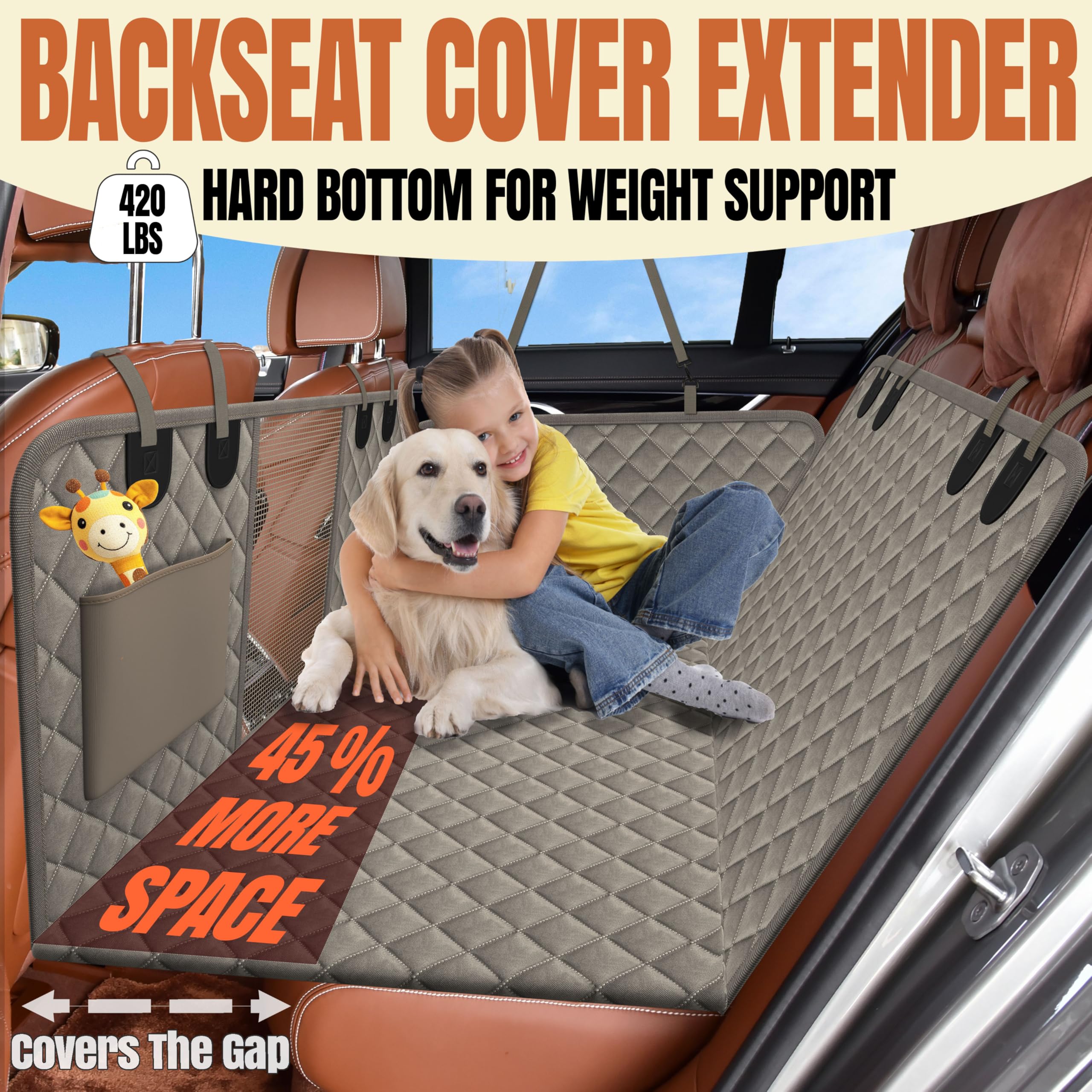 Copertura posteriore per auto per cani, estensore del sedile con fondo rigido, impermeabile, supporta fino a 190 kg. Amaca resistente. Copertura per sedile posteriore per cani di TrioGato (grigio)