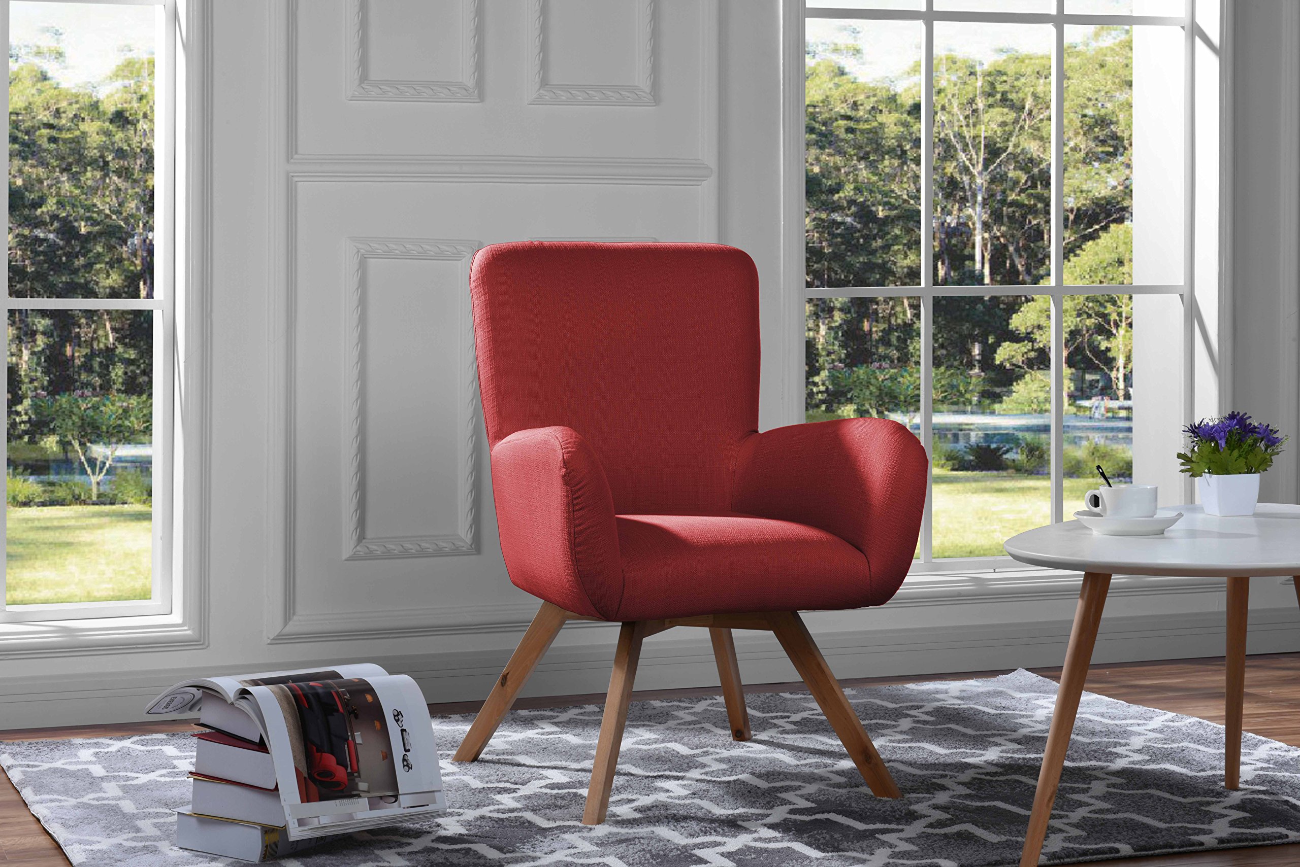 Sofamania Mid Century Modern Living Room Chair Accent Armchair Red