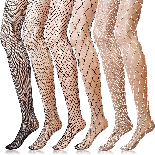 ANDIBEIQI 6 Pairs Women High Waist Tights Fishnet Stockings Thigh High Stockings Pantyhose (4 black+ 2 white)