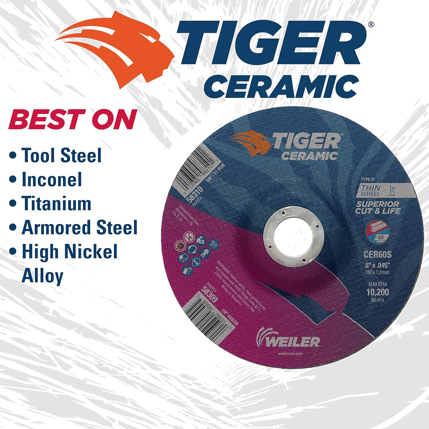 Crаzу Clеаrаnсе Weiler 58309 6 x .045 Tiger Ceramic Type 27 Cut Off Wheel CER60S 7/8 A.H (Pack of 25)