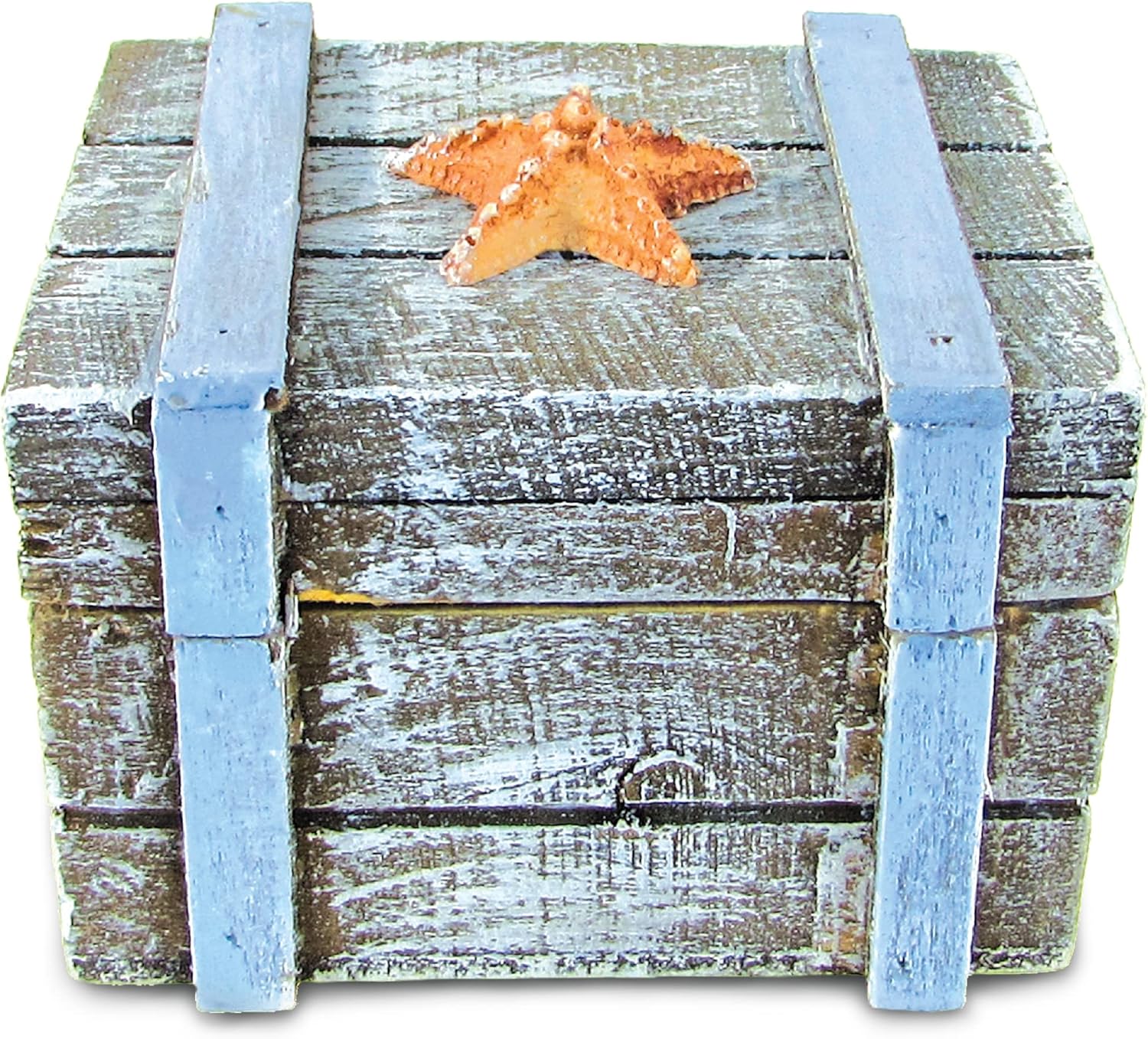 Puzzled CoTa Vintage Schmuckkästchen Aus Holz – Handgefertigte Deko-Box Mit Seestern & Schiffrad, 10,7 X 8,2 X 7,9 Cm
