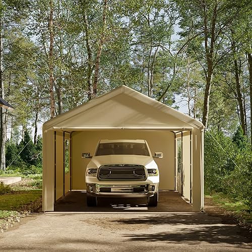 Miniatura 6 de Gardesol Cochera resistente de 10 x 20 pies con ventanas ventiladas enrollables, garaje portátil reforzado con paredes laterales y puertas