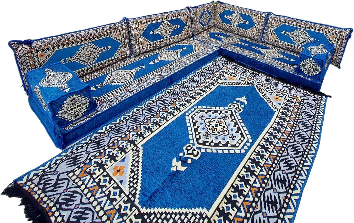 arabicsofa L Shaped Oriental Sectional Sofas – Royal Blue Modular Corner Seating Set – Washable Floor Sofa Covers