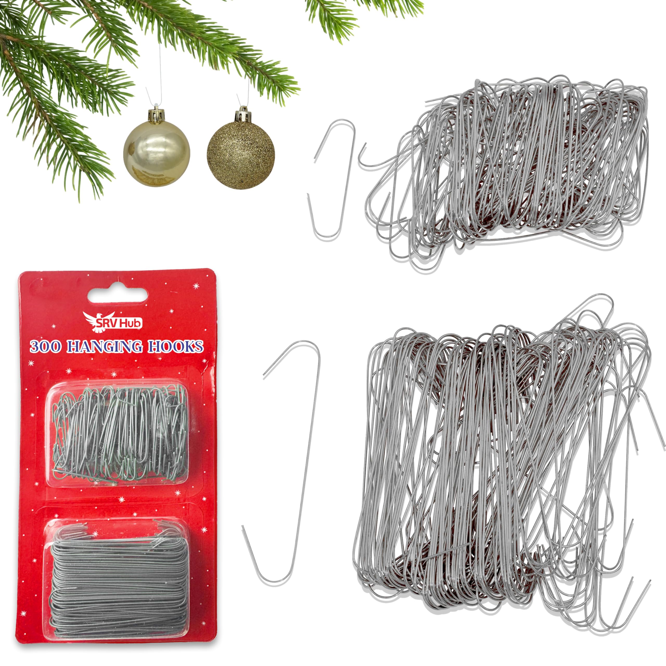 Srv Hub Silver (300Pcs) 300Pcs Silver Hanging Hooks For Christmas Decorations, Tree Baubles Metal Hooks For Christmas Tree Home Kitchen Party Decorations, Assorted Sizes
