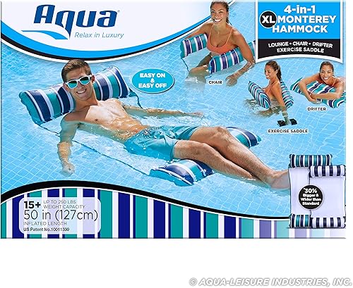 Miniatura 7 de Aqua - Original Monterey XL - Flotador de alberca y hamaca de agua 4 en 1, inflable, multiusos, para adultos, de material patentado de cloruro de