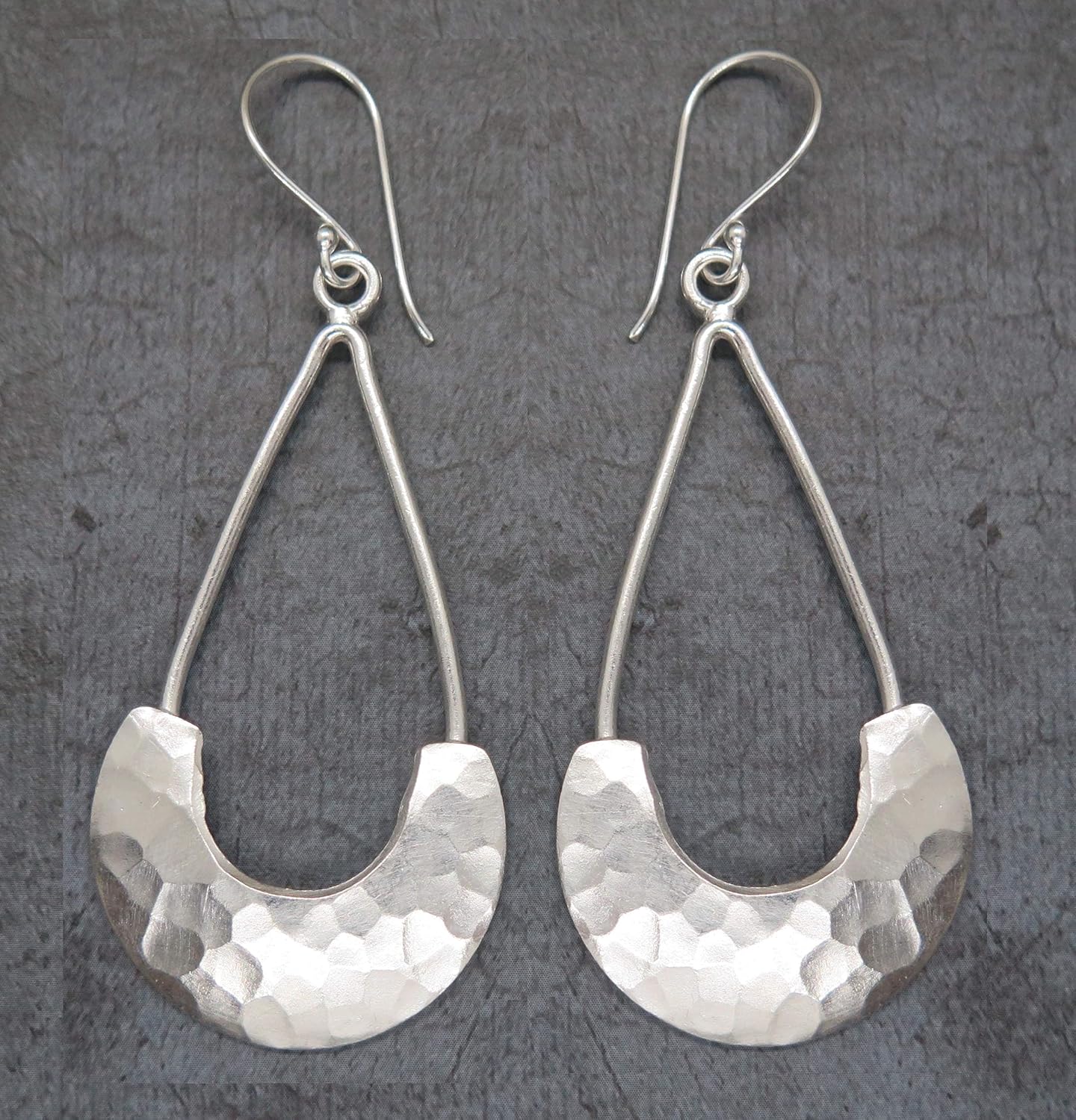 Sterling Silver Long Hammered Crescent Boho Statement Dangle Earrings, Handmade Shinny Half Moon Shape Plate Bohemian Drop Earrings