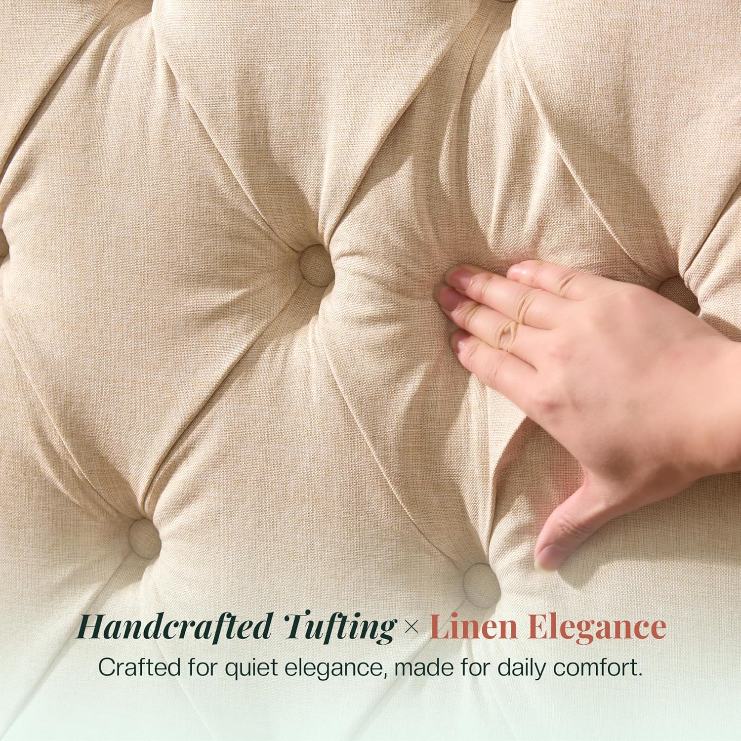 Jocisland Solid Wood King Size Bed Frame, 57" Tall Farmhouse Platform Beds, Upholstered Line Wingback Headboard, Deep Button Tufted, No Box Spring Needed, Easy Assembly, Dark Walnut