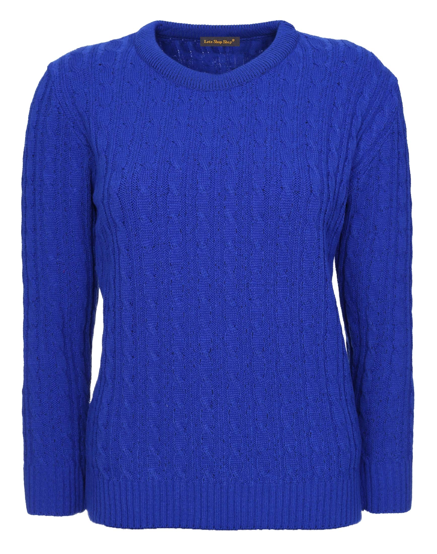 Lets Shop Shop New Womens Ladies All Over Chunky Cable Knit Long Sleeve Jumper Round Crew Neck Top Knitted Pullover Sweater Plus Size 10 12 14 16 18 20