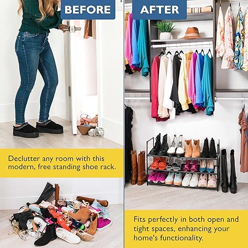 Miniatura 6 de Sundaze Zapatero de 3 niveles para entrada de puerta delantera, organizador de zapatos largo resistente para armario, dormitorio, entrada, garaje,