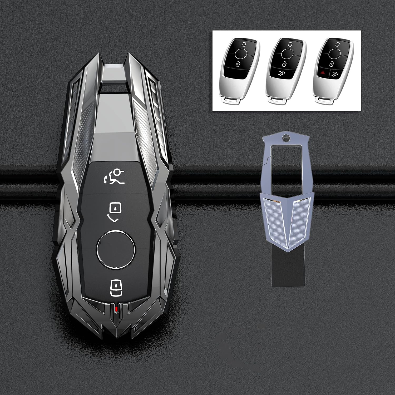 Zinc Alloy Key Fob Case Cover Holder for Mercedes-Benz A C E S G Glass 2017-up With Keychain