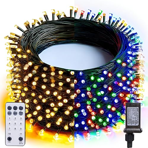 Miniatura 1 de Dazzle Bright Luces de Navidad que cambian de color, 66 pies, 200 LED, blanco cálido y multicolor, impermeable, con control remoto, 11 modos,