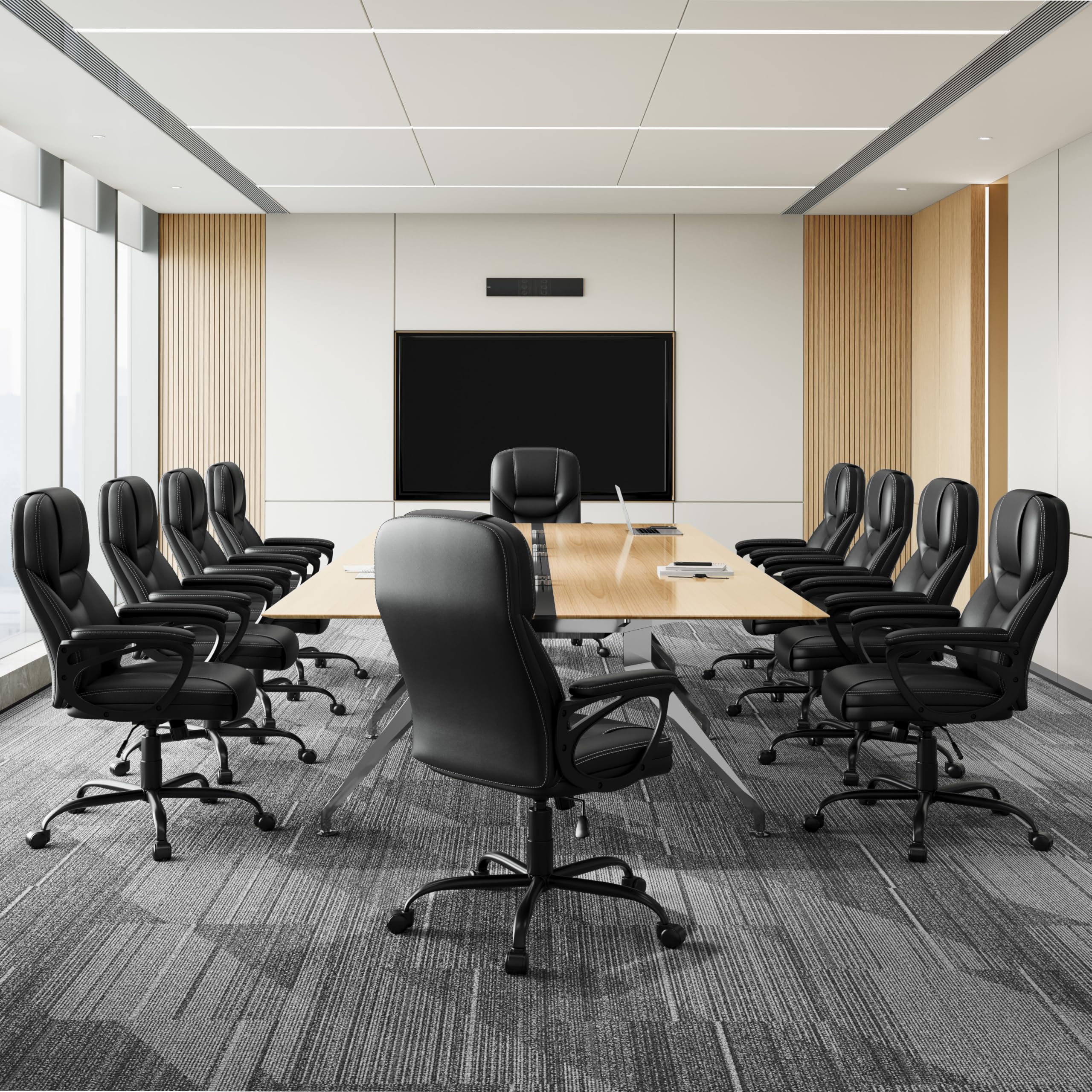 Yaheetech Bürostuhl Chefsessel Ergonomischer Drehstuhl Hoher Rücken Computerstuhl bequem Schreibtischstuhl Höhenverstellbar Office Stuhl Kunstleder Hochdichter Schaumstoff Wippfunktion Schwarz